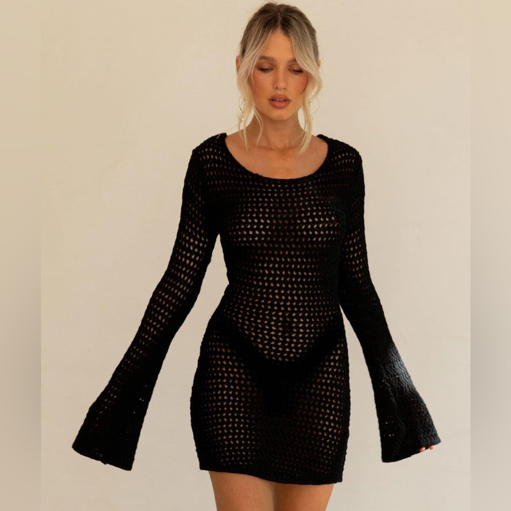 PEPPERMAYO - Down For The Ride Crochet Mini Dress - Black